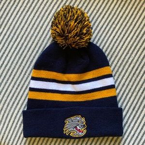 🏒 Athletic Knit Blue & Yellow Winter Beanie Hat